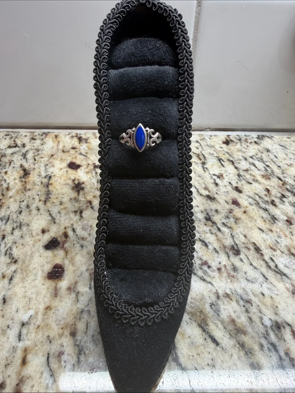 Silver Sterling Filigree Ring with Marquise Blue Stone
